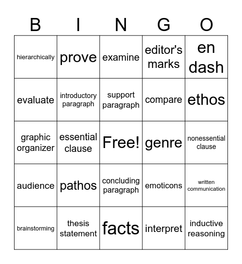3rd Period Bingo Card