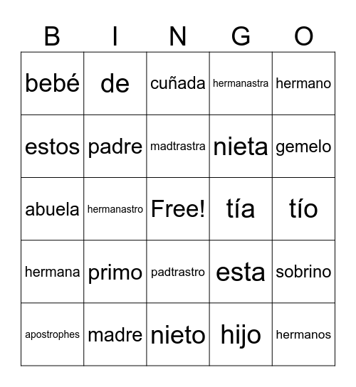 Familia Bingo Card