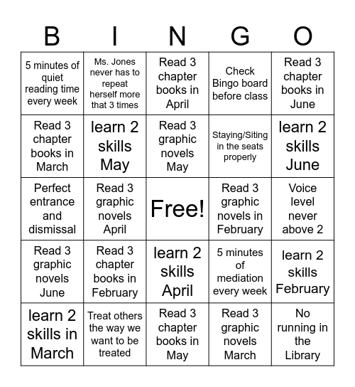 3rd grade 2026 Library Goals- Ms. Turner Bingo Card