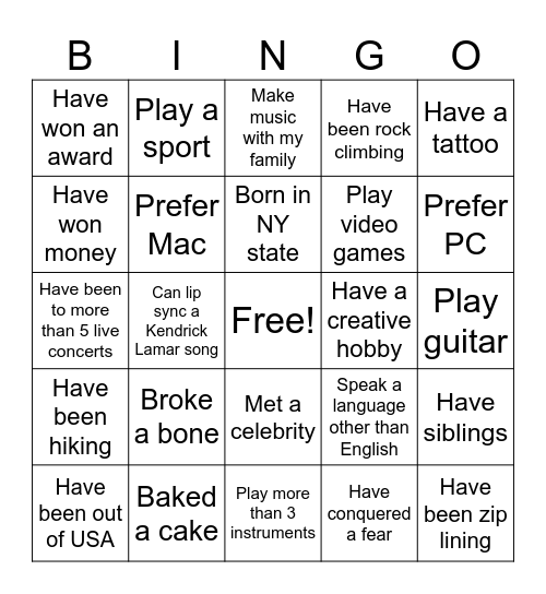 Untitled Bingo Card