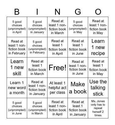 K 2026 Library Goals- Ms. Mister Bingo Card