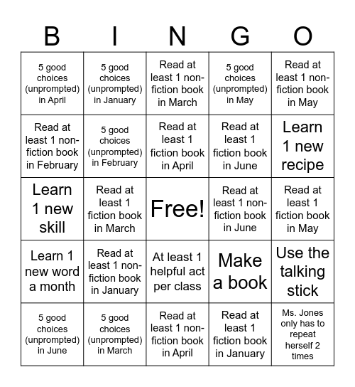 K 2026 Library Goals- Ms. Mister Bingo Card