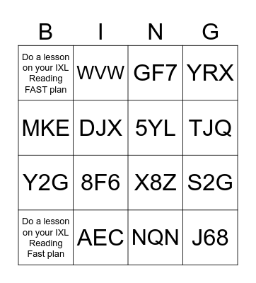 IXL Reading Bingo Card Informational- ELL Bingo Card