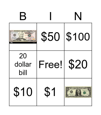 Money Bingo (Bills) Bingo Card
