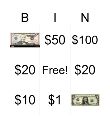 Money Bingo (Bills) Bingo Card