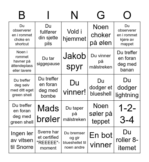 INFINITY KART BABY Bingo Card