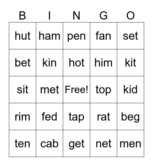 Kindergarten WIN Bingo Card