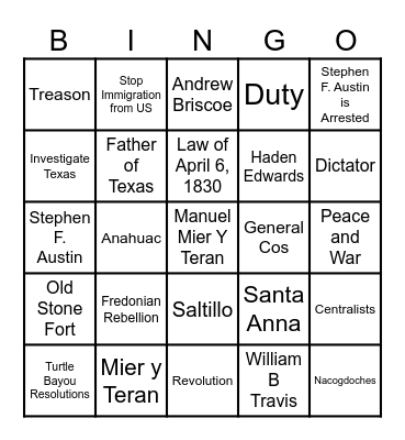 Road To Revolution in Texas 2026 Bingo Card