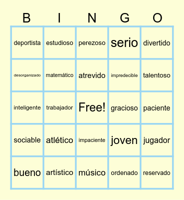Presonalidad v2 Bingo Card