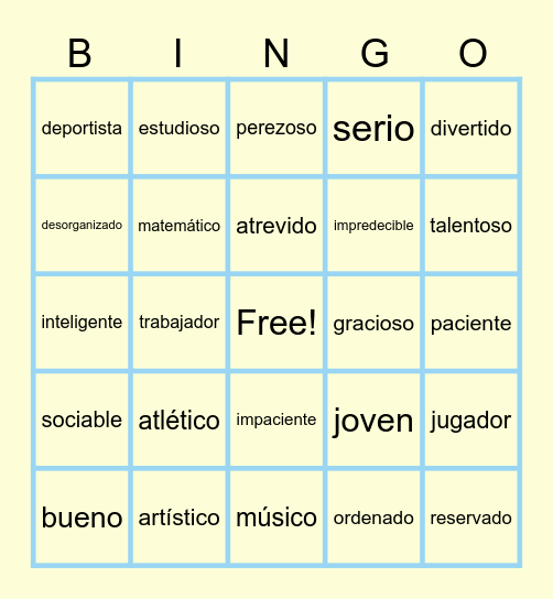 Presonalidad v2 Bingo Card