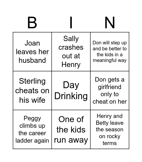 Season 4 Bingo! Bingo Card