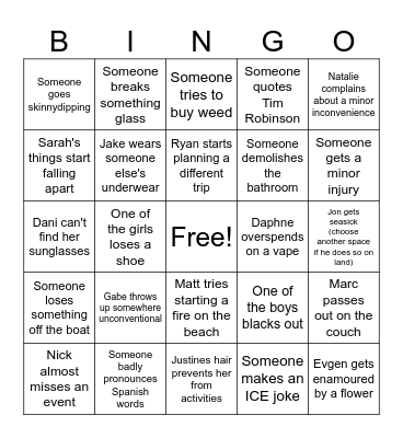 Roatan Bingo Card