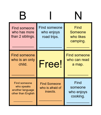 Find Someone Who... Camping Bingo Card