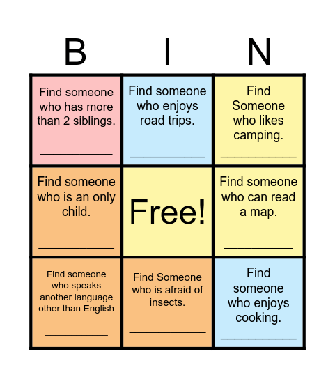 Find Someone Who... Camping Bingo Card