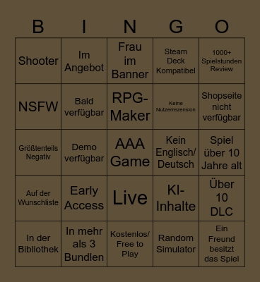Steam Bingo Card