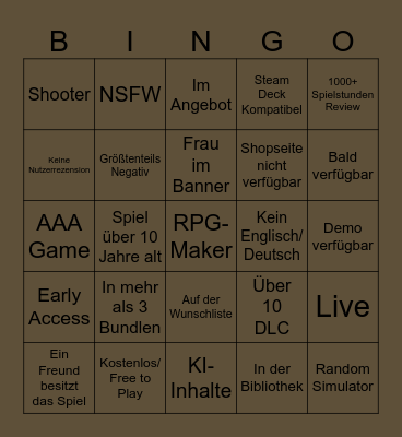 Steam Bingo Card