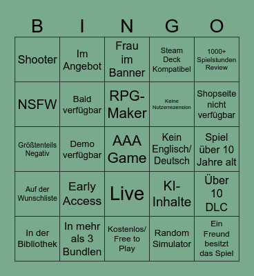 Steam Bingo Card