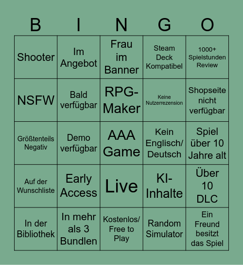 Steam Bingo Card
