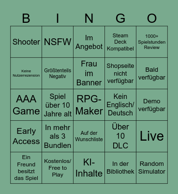 Steam Bingo Card