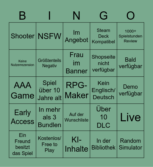 Steam Bingo Card