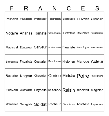 Les fruits 01 Bingo Card