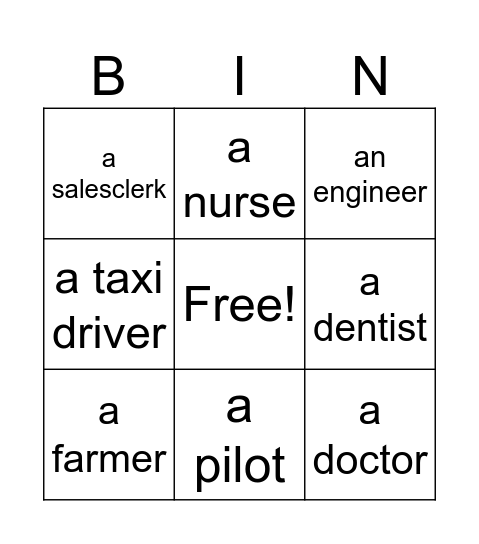 occupations Bingo Card