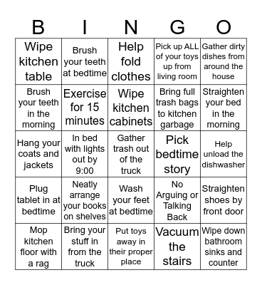 Tenacia's Big Girl Chore Bingo Card