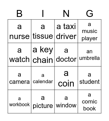 My things Bingo Card