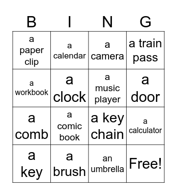 My things Bingo Card