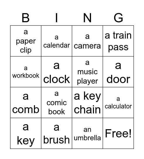 My things Bingo Card