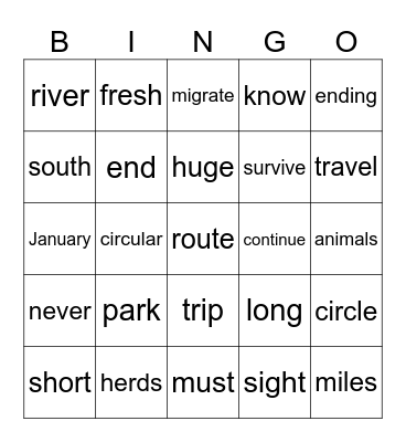 Migration 1 Bingo Card