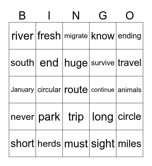 Migration 1 Bingo Card