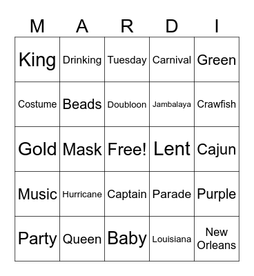 Mardi Gras Bingo Card