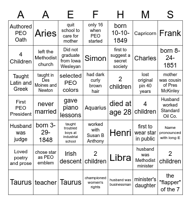 Founders Day Bingo Card