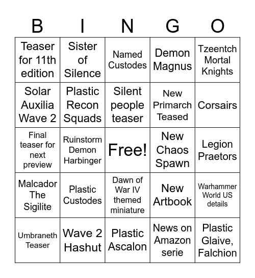 2026 Q1 Warhammer Preview Bingo Card