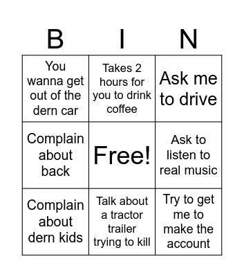 Roadtrip Bingo Card