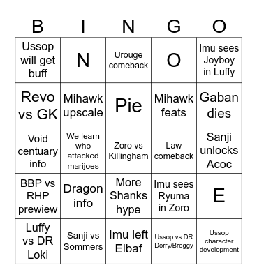 One piece Bingo Card