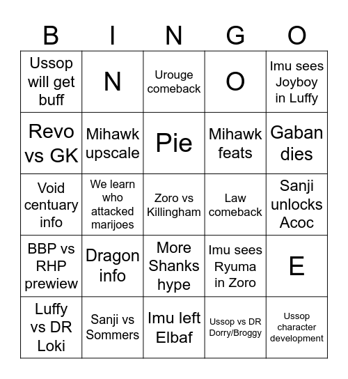 One piece Bingo Card