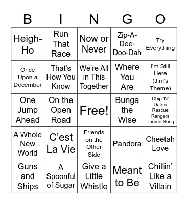 Disney Music Bingo Round #2 Bingo Card
