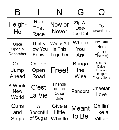 Disney Music Bingo Round #2 Bingo Card