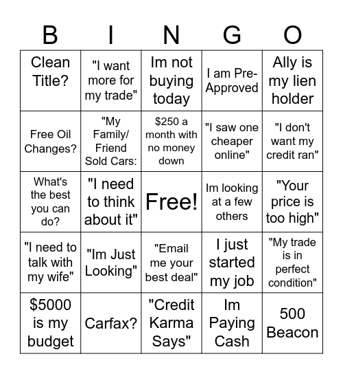 Untitled Bingo Card