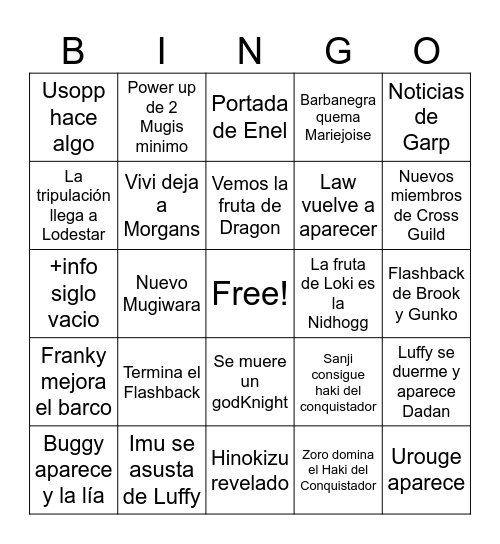 One Piece 2026 Bingo Card