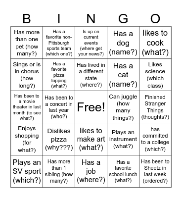 AWKWARD FIRST DAY BINGO :) Bingo Card