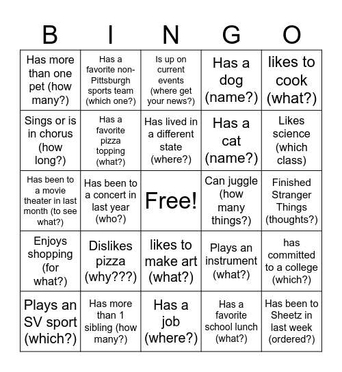 AWKWARD FIRST DAY BINGO :) Bingo Card