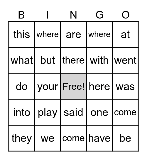 S2 Kindergarten Sight Words Bingo Card