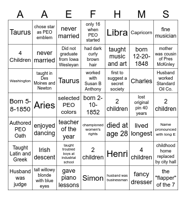 Founders Day Bingo Card