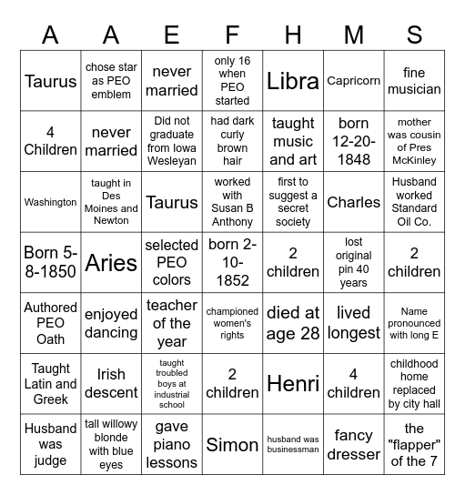 Founders Day Bingo Card