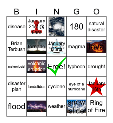 Natural Disaster Bingo 25.26 Bingo Card