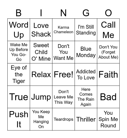 80s Disco Bingo Card