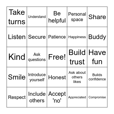 Friendship BINGO Card